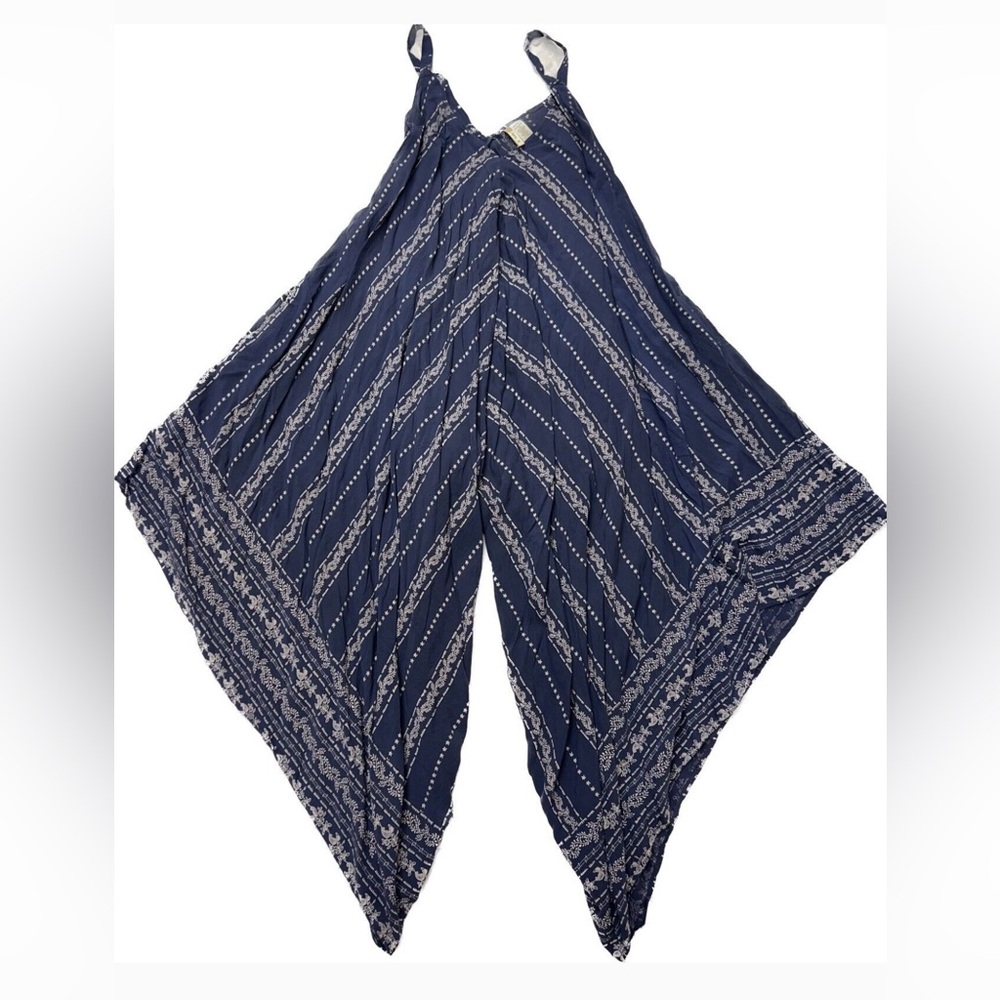 Japna Handkerchief Romper Dress Sleeveless Scarf V-Neck Side Pockets M Boho Blue